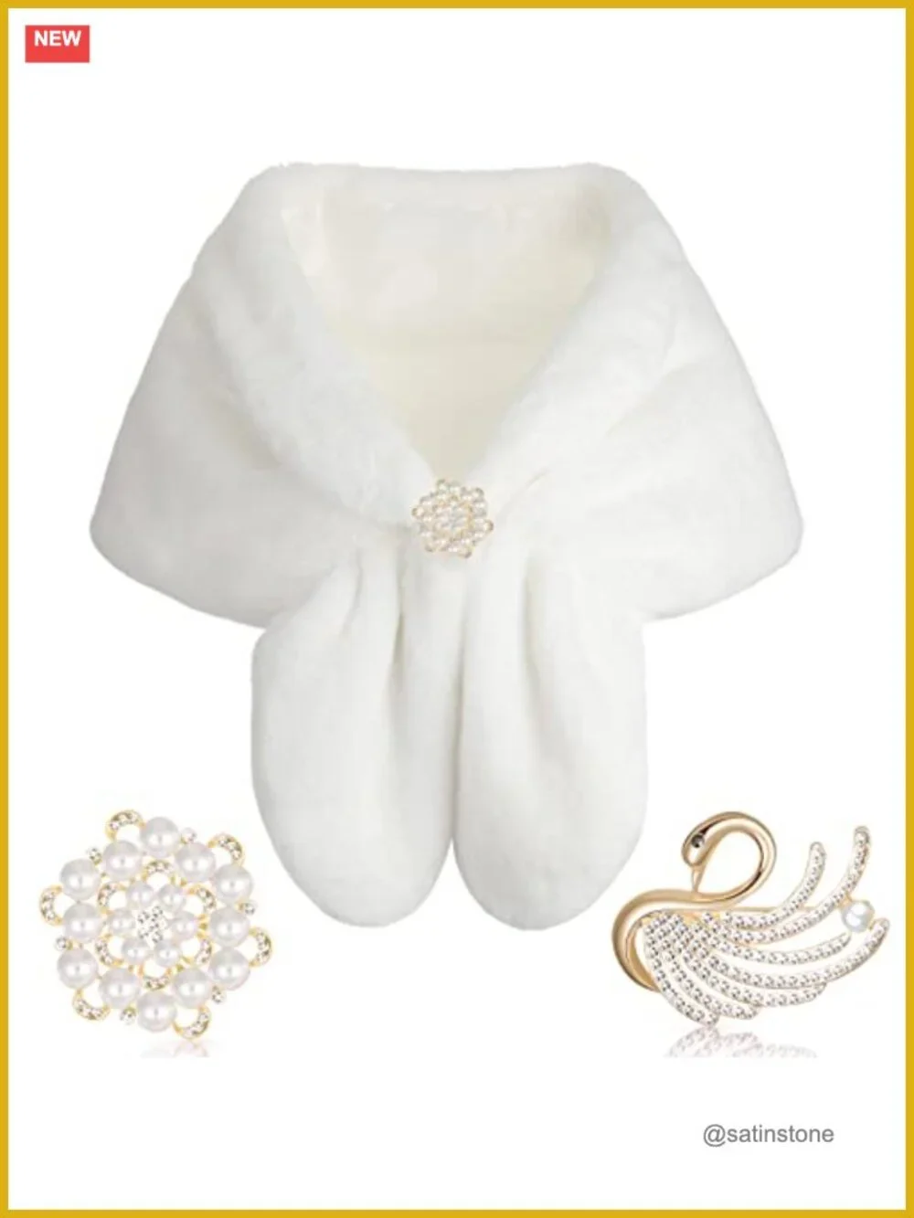 Faux Fur Shawl Wrap Women Bridal Wraps & Pashminas with Brooches